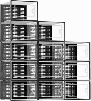 Kuject X-Large Clear Stackable Shoe Storage Boxes, 12 Pack