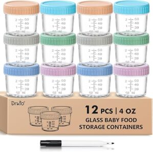 DRKIO 12 Pack Glass Baby Food Jars - 4 Oz