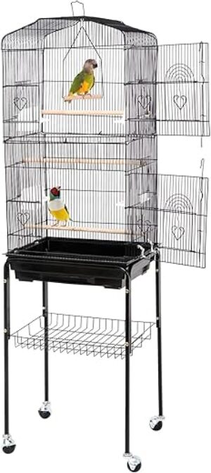 ZENY 63.38 Inch Rolling Wrought Iron Parrot Cage