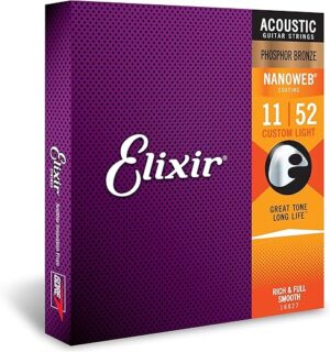 Elixir Acoustic Guitar Strings, Phosphor Bronze, NANOWEB Coating 11-52