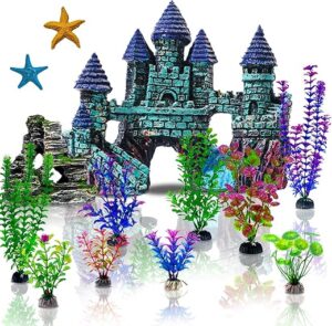 Mechpia Aquarium Decorations Kit, Resin Castle, Plants