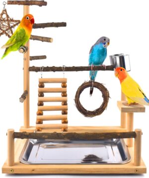 KATUMO Bird Playground Perch Stand with Tray and Cups