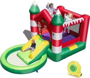 GLACER Christmas Themed Kids Inflatable Castle w/Slide