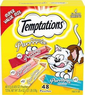 Temptations Creamy Puree Lickable Cat Treat Variety Pack, 0.42 oz. Tubes, Pack of 48