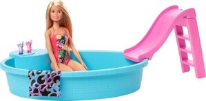 Barbie Doll & Pool Playset With Pink Slide