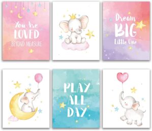 FALJIOK Elephant Nursery Wall Art Prints, 8"x10" Set of 6