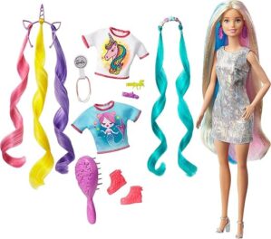 Barbie Fantasy Hair Doll & Accessories, Long Colorful Hair