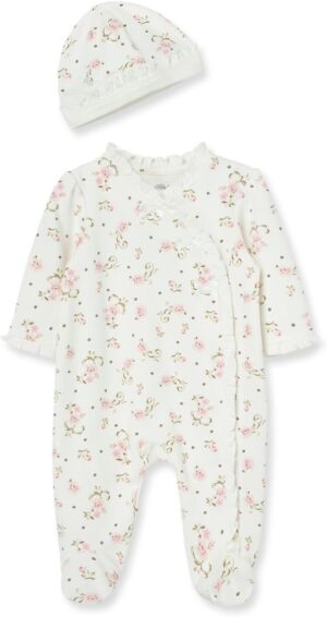 Little Me Girls One Piece Hat & Sleeper Pajamas - 9 Months, Pink Floral
