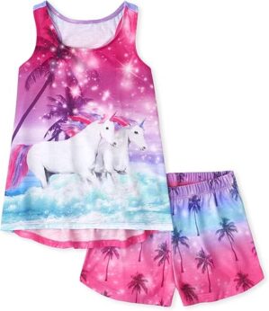 The Children's Place Girls' Sleeveless Tank Top and Shorts Pajama Set