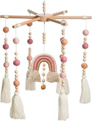 HI BABY MONMENT Rainbow Wooden Crib Mobile For Nursery