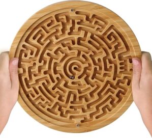 CHILLKITYPET Round Wooden Labyrinth Board Game - Marble Maze