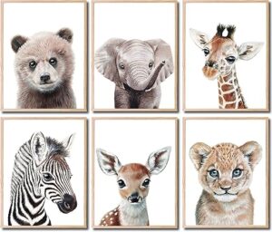 Handmade Safari Animals Wall Art Prints - Set of 6-8x10 - Unframed