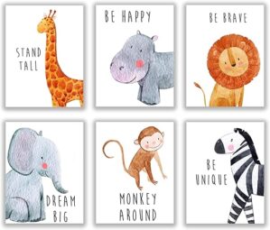 Throwback Traits Safari Nursery Decor - Baby Animal Pictures 8x10 Set of 6