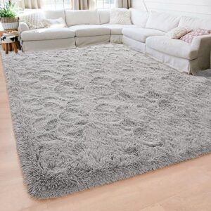 Beglad Soft Fluffy Shaggy Bedroom Rug, 4 ft x 5.3 ft, Grey
