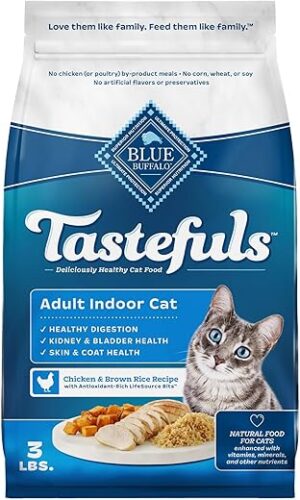 Blue Buffalo Tastefuls Indoor Cat Food, Chicken & Brown Rice, 3-lb. Bag