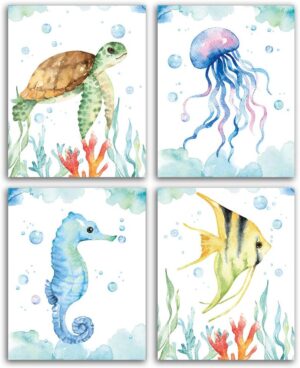 CHIEN-CHI LILI Texture Of Dreams Watercolor Sea Marine Life Art Print Set