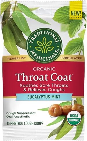 Traditional Medicinals Throat Coat Eucalyptus Mint Cough Drops, 16ct