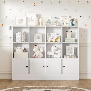 DIYART White Bookshelf, 3 Tier Shelves, 12 Cube Storage Organizer