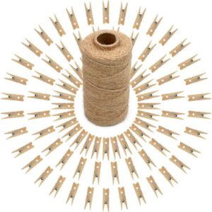 jijAcraft 100Pcs Heavy-Duty Wooden Clothespins With Twine