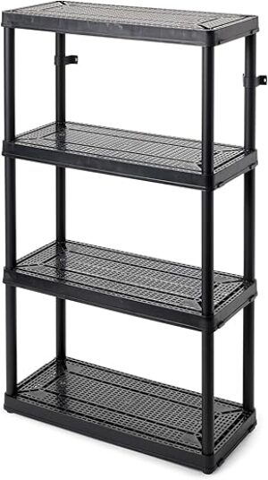 Gracious Living 14" X 32" X 54.5" 4-Shelf Resin Storage Organizer, Black