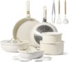 CAROTE 20pcs Nonstick Cookware Set, Detachable Handle