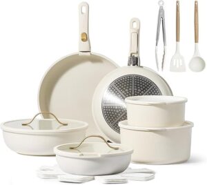 CAROTE 20pcs Nonstick Cookware Set, Detachable Handle