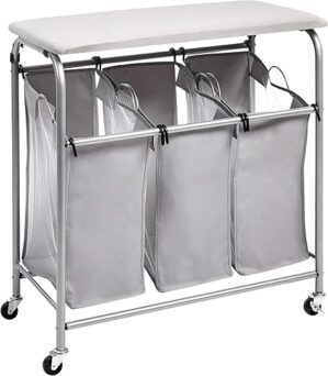 Amazon Basics 3-Bag Laundry Sorter With Ironing Board