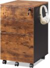 DEVAISE 3 Drawer Rolling File Cabinet, Rustic Brown