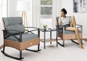 YITAHOME 3-Piece Outdoor Wicker Rocking Chair Set