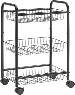 SONGMICS 3-Tier Rolling Cart With Baskets UBSC03BK