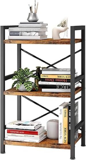 Homeiju 3 Tier Rustic Brown Bookcase Organizer