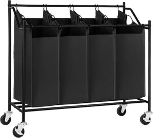 SONGMICS 4-Bag Rolling Laundry Cart URLS90H