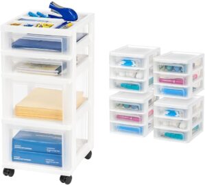 IRIS 4-Drawer Cart & 3-Drawer Organizers, White