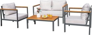 Greesum 4 Piece Patio Furniture Set, Beige