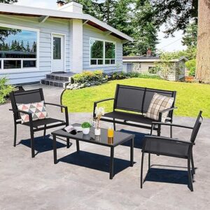 Shintenchi 4 Piece Patio Furniture Set, Black
