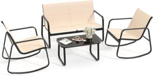 YITAHOME 4 Piece Patio Furniture Set, Loveseat And Glass Table