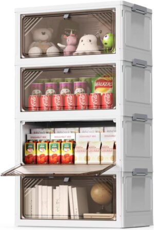AHEONLAR 4 Tier Foldable Plastic Storage Bins