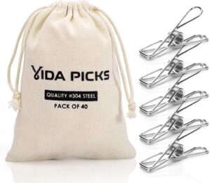 Vida Picks 40 Pack Heavy Duty Stainless Steel Clothespins