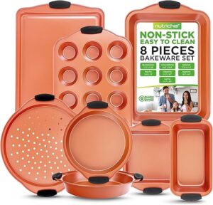 NutriChef 8 Piece Nonstick Bakeware Set With Silicone Handles