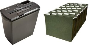 Amazon Basics 8-Sheet Strip-Cut Shredder & Green File Folders