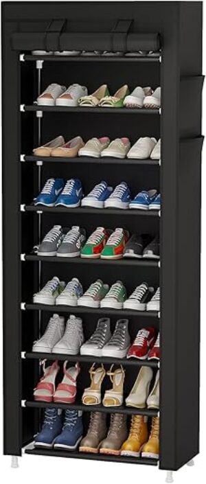 Calmootey 9 Tier Shoe Rack Organizer, Black