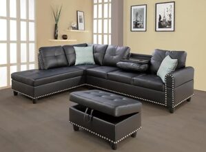 ACQCA 98" Faux Leather Sectional Sofa With Ottoman