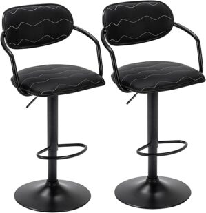 VECELO Adjustable Swivel Bar Stools, Black