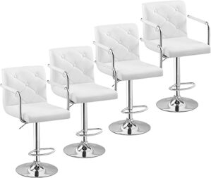 VECELO Adjustable Swivel Bar Stools Set, White