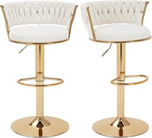 VECELO Adjustable Velvet Bar Stools, Set Of 2