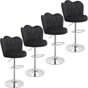 VECELO Adjustable Velvet Barstools Set of 4