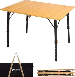 KingCamp Bamboo Folding Table With Adjustable Height