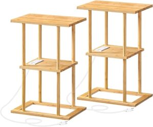 HOOBRO Bamboo Side Tables With Charging Station