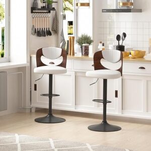 VECELO Bar Stools Set Of 2, PU Leather Swivel