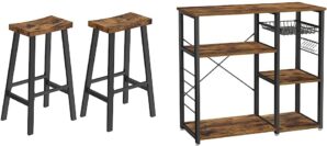 VASAGLE Bar Stools Set With Footrest & Kitchen Baker’s Rack